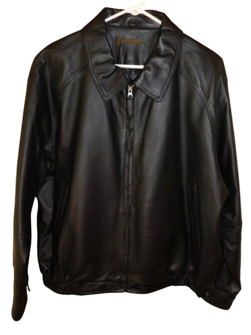 St. John's Bay XL Black Genuine Leather Jacket Zip Front Bomber Classic Coat